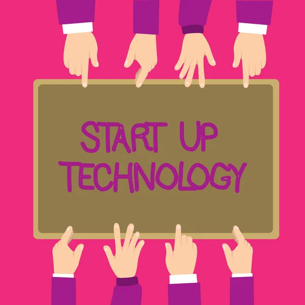 Text sign showing Start Up Technology. Conceptual photo Young Technical Company initially Funded or Financed — Stock Photo, Image