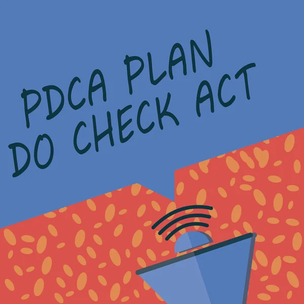 Nota di scrittura che mostra Pdca Plan Do Check Act. Business photo vetrina Deming Wheel migliorato il processo di risoluzione dei problemi — Foto Stock