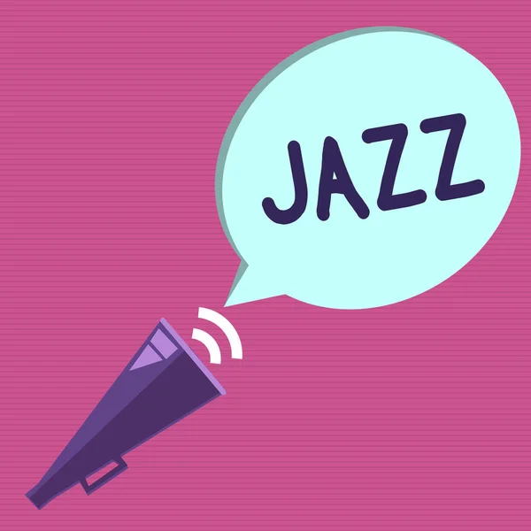 Fogalmi kézzel írt Jazz mutatja. Üzleti fénykép szöveg erőteljes ritmus használata réz- és fafúvós hangszerek a zene lejátszása — Stock Fotó