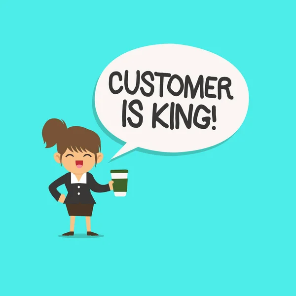 Word pisanie tekstu klient jest królem. Koncepcja biznesowa służyć uważnie i prawidłowo dostarczać potrzeb pilnie — Zdjęcie stockowe
