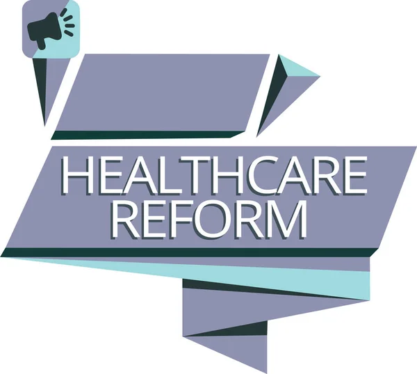 Escrevendo uma nota mostrando a Reforma da Saúde. Foto de negócios mostrando Inovação e Melhoria na qualidade do programa de cuidados — Fotografia de Stock