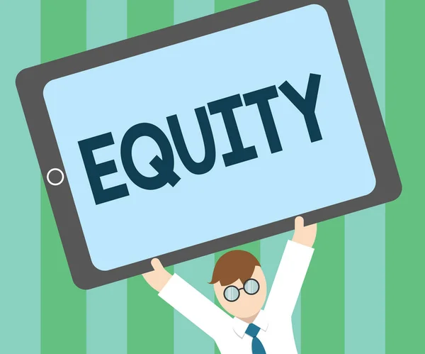 Word tekst intoetsen "equity". Businessconcept voor kwaliteit voor een eerlijke en onpartijdige race gratis enerzijds eenheid wordt — Stockfoto