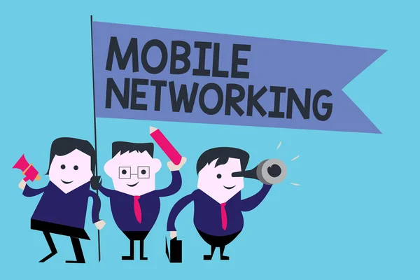 Εννοιολογική γραφή χεριών που δείχνει Mobile Networking. Business photo text Δίκτυο επικοινωνίας όπου ο τελευταίος σύνδεσμος είναι ασύρματος — Φωτογραφία Αρχείου