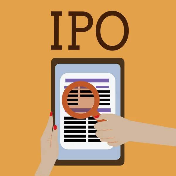 Word tekst intoetsen Ipo. Businessconcept voor de zeer eerste verkoop van de aandelen die zijn uitgegeven door een vennootschap aan het publiek als investeerders — Stockfoto