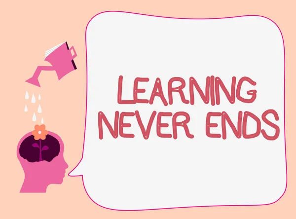 Escrevendo uma nota mostrando Learning Never Ends. Foto de negócios mostrando oportunidades de educação e bem-estar ao longo da vida — Fotografia de Stock