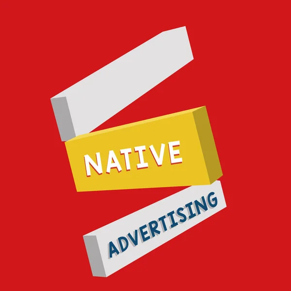 Nota de escritura que muestra la publicidad nativa. Foto de negocios mostrando anuncios pagados en línea coinciden con la función de forma de la página web —  Fotos de Stock