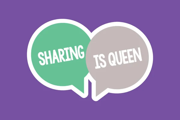 Sinal de texto mostrando Compartilhamento é rainha. Foto conceitual dando aos outros informações ou pertence é de grande qualidade — Fotografia de Stock