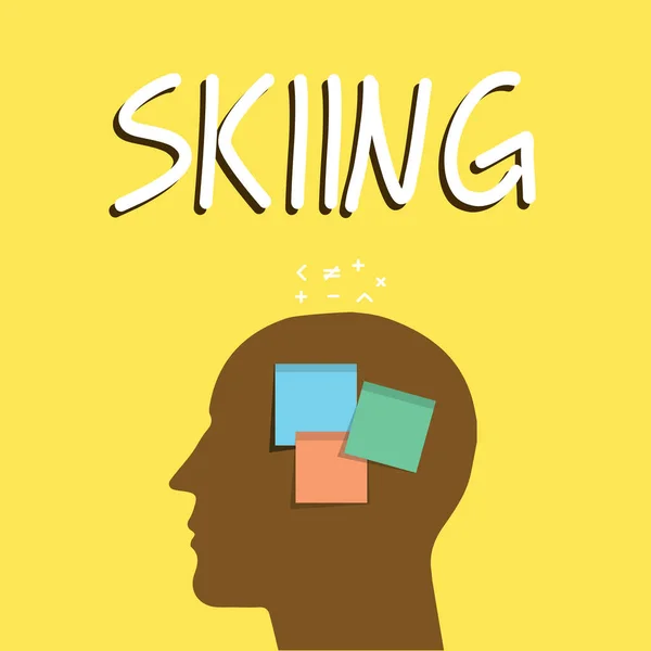 スキー ・ ノートを書いています。特にスポーツまたはレクリエーションとしてのビジネス写真雪の上旅行のアクションを紹介スキーします。 — ストック写真