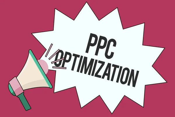 Sinal de texto mostrando Ppc Optimization. Foto conceitual Melhoria da plataforma de busca para pagar por clique — Fotografia de Stock