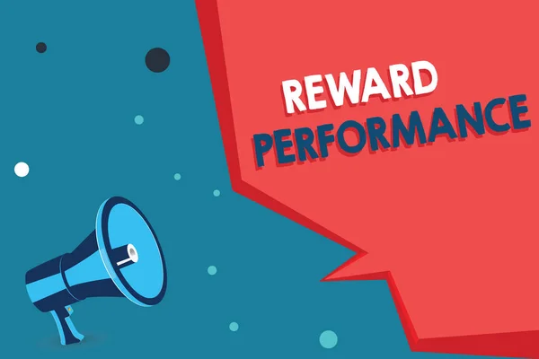 Texto para escrita de palavras Reward Performance. Conceito de negócio para avaliação Reconhecer os trabalhadores Vale Relativo à empresa — Fotografia de Stock
