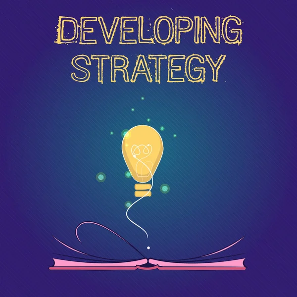 Texto de caligrafia Desenvolvendo estratégia. Conceito significado Organizações Processo Mudanças para alcançar Objetivos — Fotografia de Stock