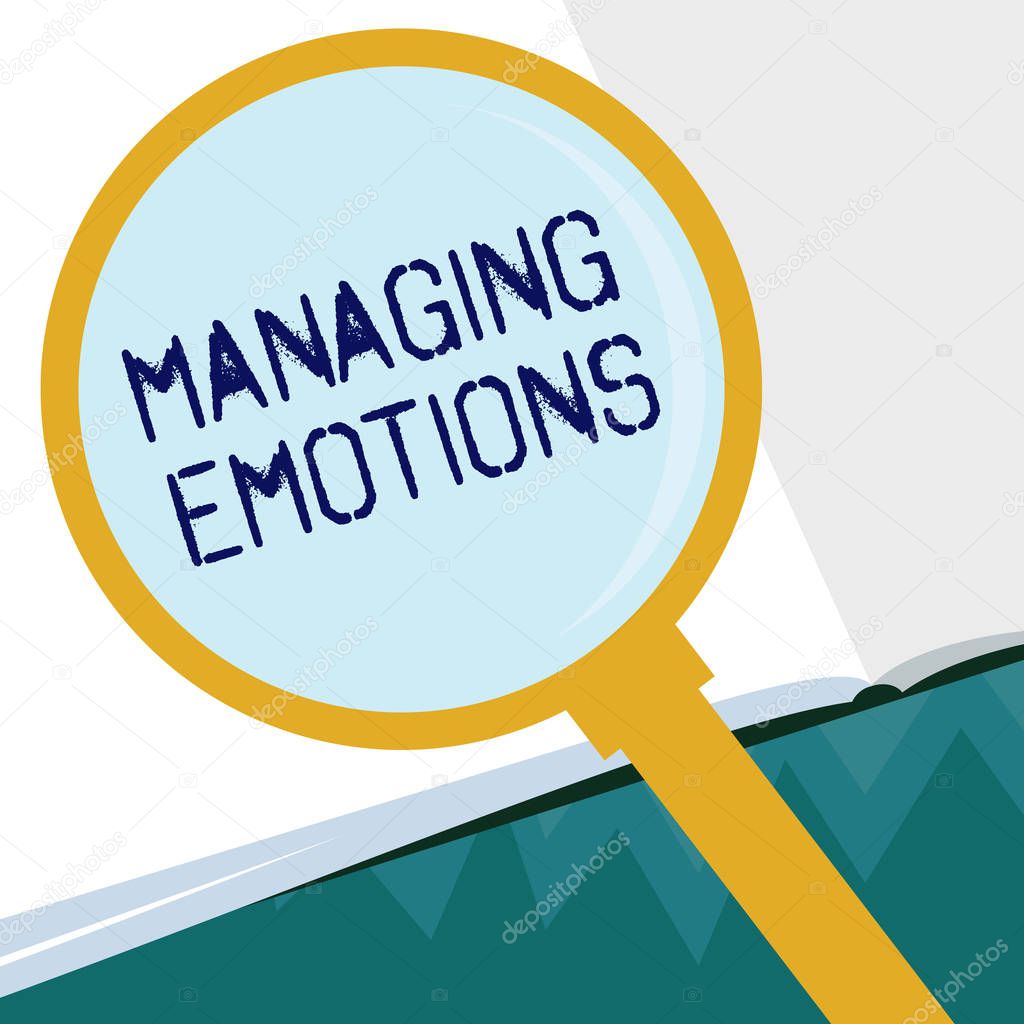 Conceptual hand writing showing Managing Emotions. Business photo showcasing Controlling feelings in oneself Maintain composure