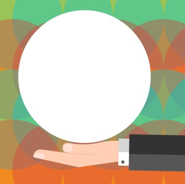 İş kavramı boş kopya metin Web afiş promosyon malzemesi şablon Hu analiz takımı boş düz renk sunan daire elinde sahte için Logo posterler için Tasarla