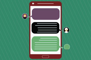 Tasarım iş kavramı işletme reklamı için Web sitesi promosyon afiş boş sosyal medya reklam sohbet başkanları ve boş renk konuşma balonları ile cep Messenger ekranı