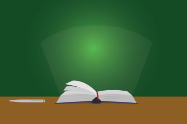 İş kavramı boş şablon kopya alanı posterler kupon promosyon malzemesi renk sayfaları, Açık kitap vektör tablosu üzerinde kalem ve ışık ışını göze batan ile izole