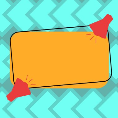 Boş renk dikdörtgen şeklinde özetlenen üzerindeki ses simgesiyle davet tebrik kartı promosyon posteri fiş iki megafon için iş boş şablon düzeni için