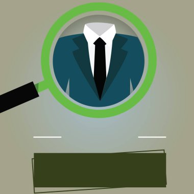 Tasarım iş boş kopya alanı metin reklam Web sitesi tanıtım için smokin ve etiket etiket aşağıda Banner şablon büyüteç büyütme vektör teftiş izole