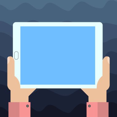 İş kavramı boş kopya metin Web afiş promosyon malzemesi şablonu Hu analiz el Holding boş ekran Tablet Smartphone ekran birim vektör alay etmek için Tasarla