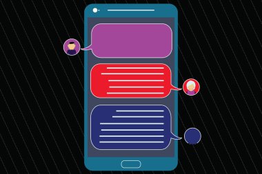 Tasarım iş kavramı boş kopya metin Web afiş promosyon malzemesi şablon Mobile Messenger ekranı sohbet başkanları ve boş renk konuşma balonları ile alay etmek için