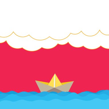 Tasarım iş kavramı boş kopya alanı modern arka plan dalga ağır bulutlar ve kağıt tekne deniz manzarası sahne vektör boş kopya alanı