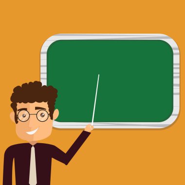 Tasarım iş kavramı boş kopya metin Web afiş promosyon malzemesi şablon adam ayakta tutan sopa işaret duvara monte renk Pano için alay etmek için