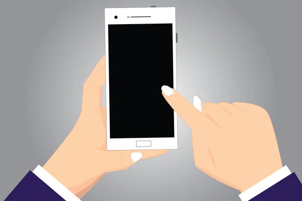 Σχεδιασμός επιχειρηματική ιδέα κενό αντίγραφο χώρο σύγχρονη αφηρημένη φόντο Hu ανάλυση χέρια κρατώντας επισημαίνοντας αγγίζοντας Smartphone κενή οθόνη χρώματος — Διανυσματικό Αρχείο