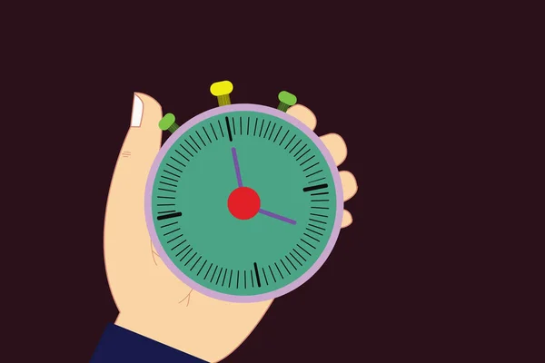 Πρότυπο σχεδίασης επιχειρήσεων κενό πρότυπο απομονωμένες μινιμαλιστικό διάταξη του γραφικού για διαφημιστική ανάλυση Hu χέρι κρατώντας μηχανικό Stop Watch χρονόμετρο με κουμπί Start Stop — Διανυσματικό Αρχείο
