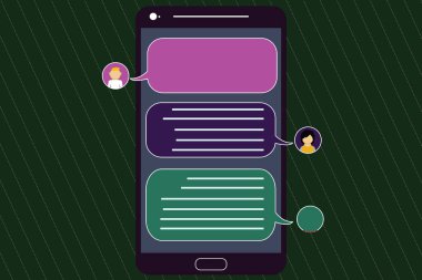 Tasarım iş kavramı boş kopya metin Web afiş promosyon malzemesi şablon Mobile Messenger ekranı sohbet başkanları ve boş renk konuşma balonları ile alay etmek için