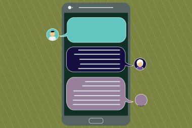 Tasarım iş kavramı boş şablon kopya alanı metin reklam Web sitesi için Mobile Messenger ekranı sohbet başkanları ve boş renk konuşma balonları ile izole