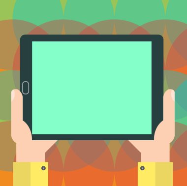 Tasarım iş boş şablon izole Minimalist grafik düzeni şablonu Hu analiz el Holding boş ekran Tablet Smartphone ekran birim vektör reklam için