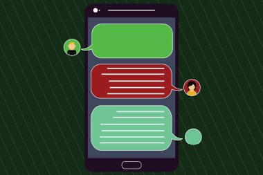 Tasarım iş boş şablon izole Minimalist grafik düzeni şablonu Mobile Messenger ekranı sohbet başkanları ve boş renk konuşma balonları ile reklam için