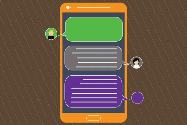 Design affärsidé tom kopiera utrymme modern abstrakt bakgrund Mobile Messenger skärm med chatta huvuden och Blank färg pratbubblor — Stock vektor