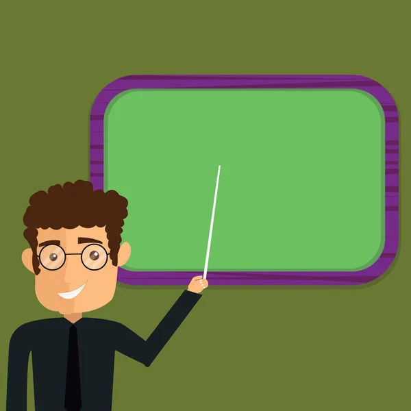 Návrh obchodní koncept prázdná šablona kopie prostoru text pro web, reklama, samostatný, muž stojící drží Stick ukazující na zeď namontované prázdné Barva desky — Stockový vektor