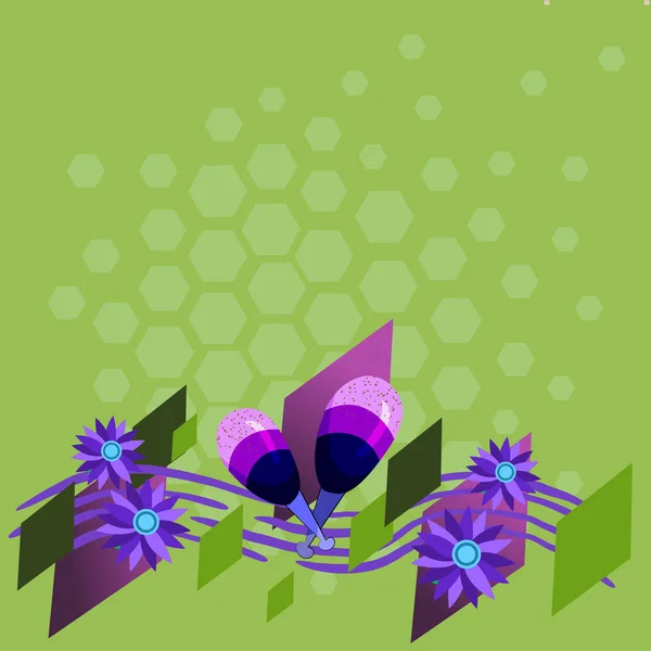 Ontwerpsjabloon business lege sjabloon geïsoleerde minimalistische grafische lay-out voor de reclame van kleurrijke Instrument Maracas handgemaakte bloemen en gebogen notenbalk — Stockvector