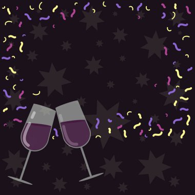 Tasarım iş kavramı boş kopya metin Web afiş promosyon malzemesi şablonu alay etmek için dolu şarap cam Toasting kutlama ile dağınık konfeti vektör için