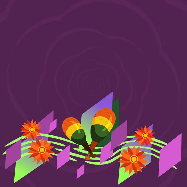 Ontwerp van zakelijke lege kopie ruimte tekst voor de advertentie website promotie geïsoleerd Banner sjabloon kleurrijke Instrument Maracas handgemaakte bloemen en gebogen notenbalk — Stockvector