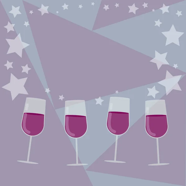 Design företag koncept tom kopia text för webben banners reklammaterial mock upp mallen fylld vin cocktailglas med spridda stjärnor som konfetti glas — Stock vektor