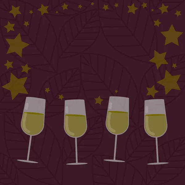 Negocio de diseño Plantilla vacía aislada Plantilla de diseño gráfico minimalista para publicidad Copas de vino de cóctel rellenas con estrellas dispersas como Confetti Stemware — Vector de stock