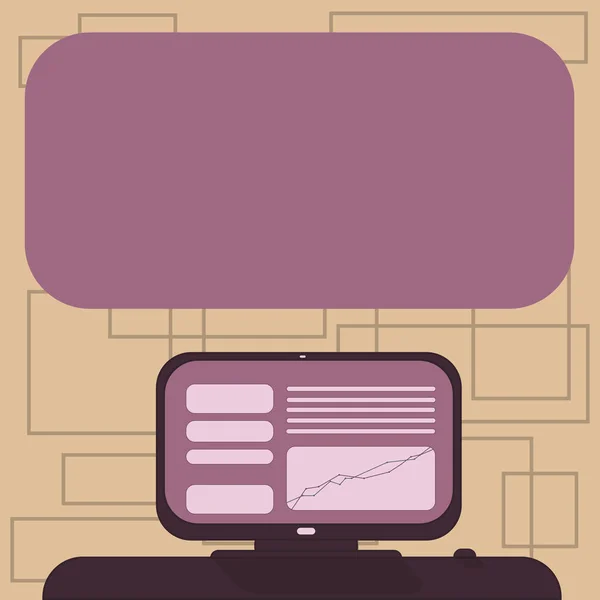 设计商业概念网络横幅宣传材料的空副本文本模拟模板安装计算机屏幕与线条图在桌面空白颜色文本框 — 图库矢量图片