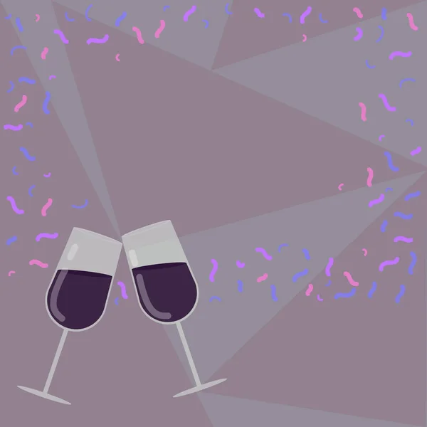 Tasarım iş kavramı boş kopya metin Web afiş promosyon malzemesi şablonu alay etmek için dolu şarap cam Toasting kutlama ile dağınık konfeti vektör için — Stok Vektör