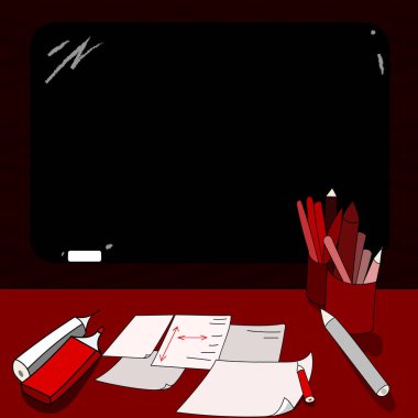 Tasarım iş kavramı iş reklam Web sitesi promosyon afiş için sosyal medya reklam Mounted boş renk Blackboard tebeşir ve yazma araçları sayfalarını üstünde okul sırası ile boş