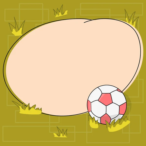 Conception concept d'entreprise Texte de copie vide pour bannières Web matériel promotionnel maquette modèle Soccer Ball sur l'herbe et blanc contour rond forme vectorielle de couleur — Image vectorielle