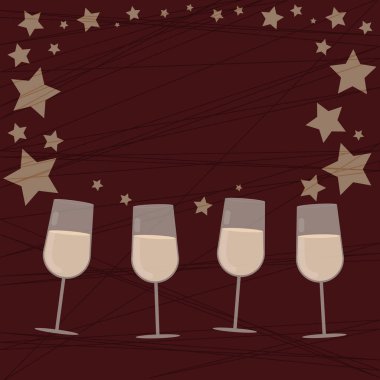 Tasarım iş boş kopya alanı metin reklam Web sitesi tanıtım için Banner şablon dolu kokteyl şarap bardağı dağınık yıldız ile konfeti Stemware izole.