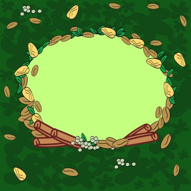 Çelenk yaptı, farklı renk tohum yaprakları ve rulo tarçın vektör tasarım iş kavramı boş şablon kopya alanı metin reklam Web sitesi için izole