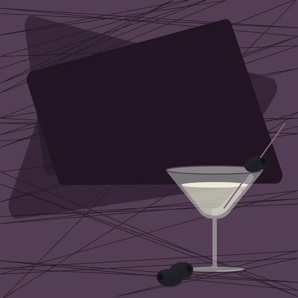Concepção de negócio de design Espaço vazio cópia moderna abstrato fundo Cocktail preenchido Copo de vinho com azeitona na borda Espaço de texto em branco cor —  Vetores de Stock