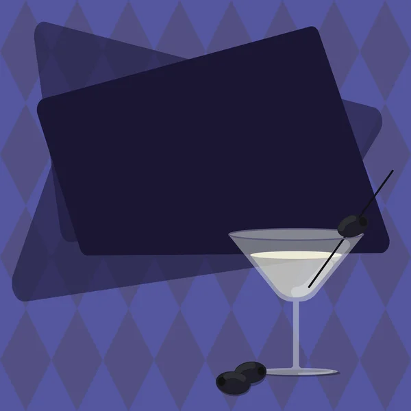 Modelo vazio de negócios para Layout para convite cartão promoção cartaz voucher Cocktail enchido copo de vinho com azeitona na borda espaço de texto em branco —  Vetores de Stock