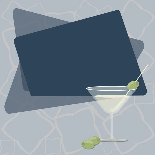 Concepção de negócio de design Texto de cópia vazio para banners da Web material promocional modelo simular Cocktail enchido Copo de vinho com azeitona na borda Espaço de texto de cor em branco —  Vetores de Stock
