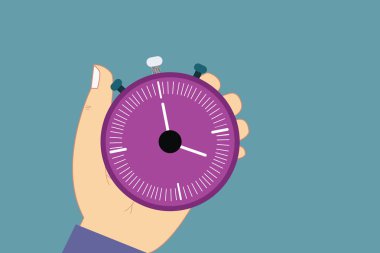 Tasarım iş boş şablon izole Minimalist grafik düzeni şablonu Hu analiz el Holding mekanik Stop Watch Zamanlayıcı Start Stop butonu ile reklam için