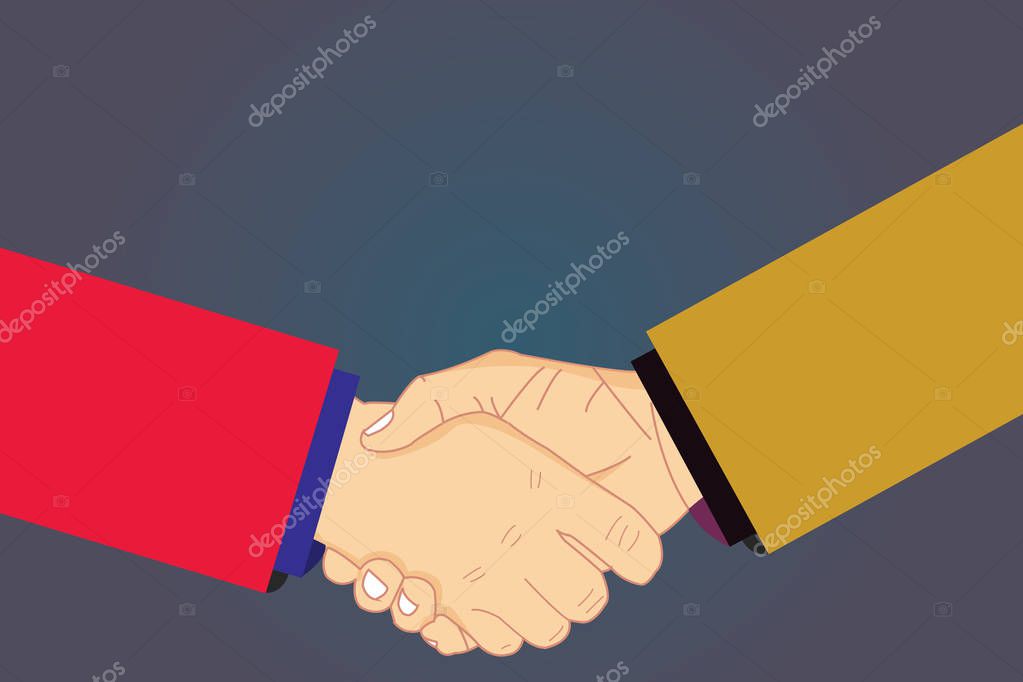 Design business concept Empty template copy space text for Ad website isolated. Hu analysis Shaking Hands on Agreement Greeting Gesture Sign of Respect Vector
