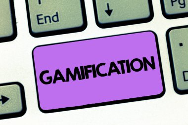 Gamification gösterilen metin işareti. Kavramsal fotoğraf oyun oynarken diğer alanlarına tipik öğeleri uygulanması